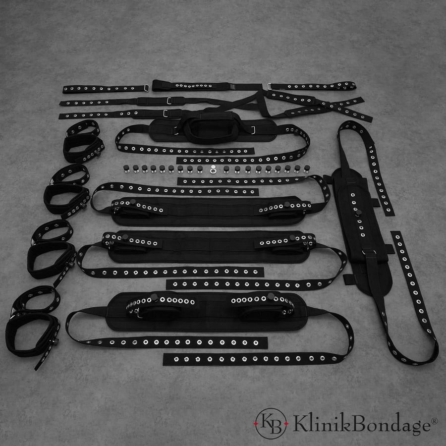 15 Punkt Fixierung Bettfessel Set Schwarz, KlinikBondage