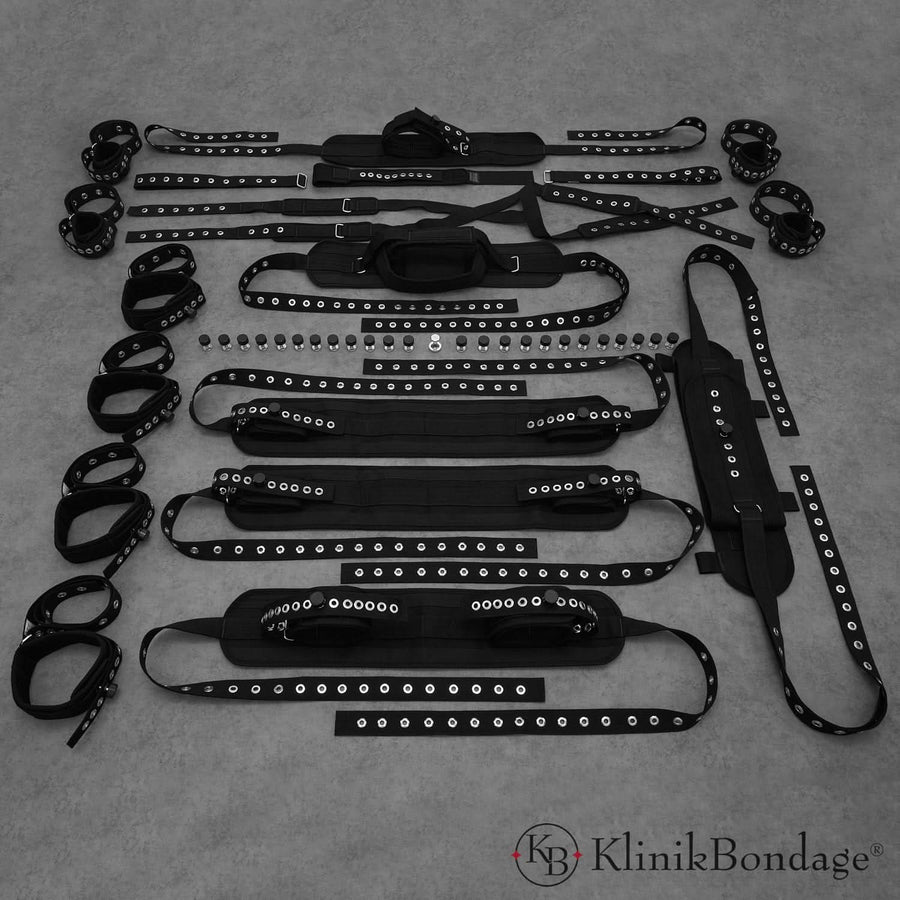 20 Punkt Fixierung Bettfessel Set Schwarz, KlinikBondage