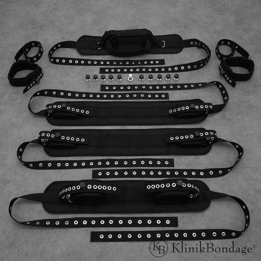 9 Punkt Fixierung Bettfessel Set Schwarz, KlinikBondage