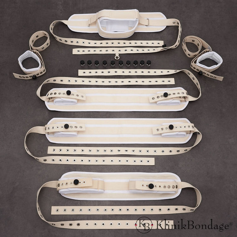 9 Punkt Fixierung Bettfessel Set Weiß, KlinikBondage