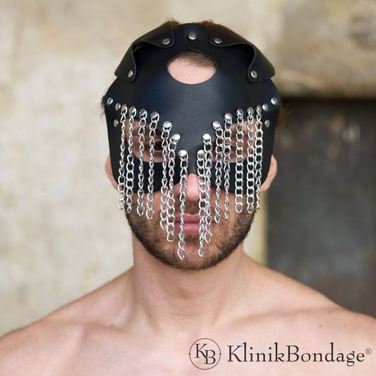 BDSM Maske mit Ketten aus Echtleder für Rollenspiele und Fetisch Partys