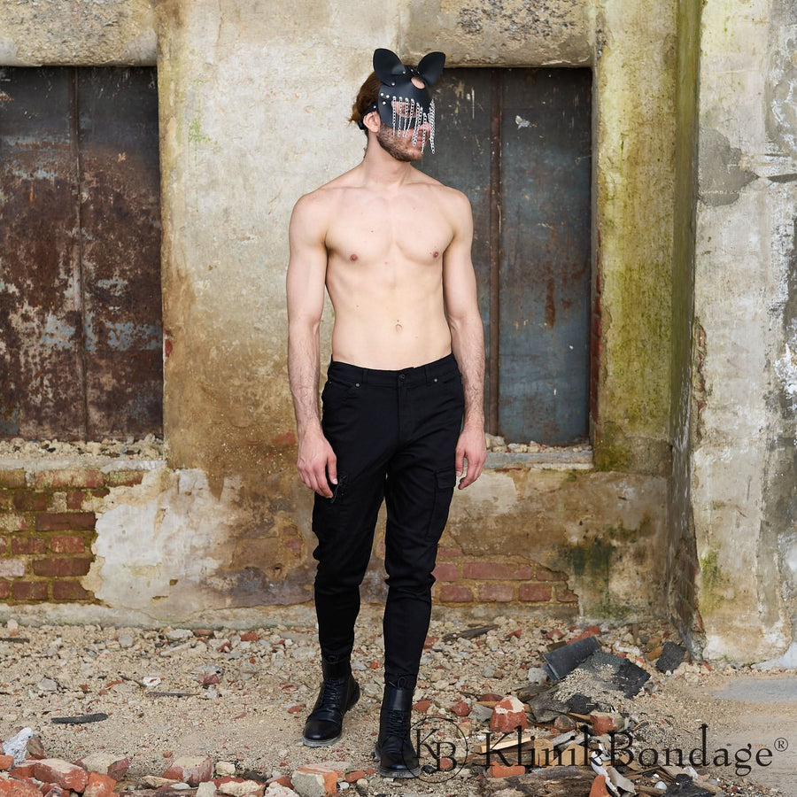 BDSM Maske mit Ketten aus Echtleder für Rollenspiele und Fetisch Partys