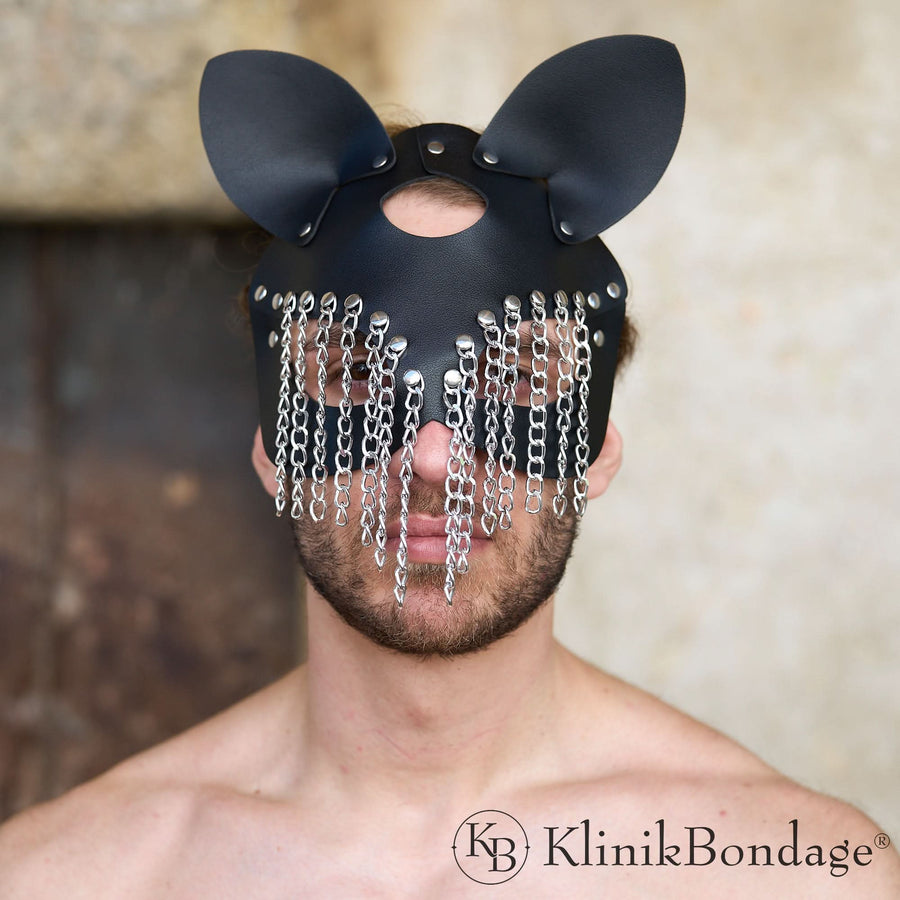 BDSM Maske mit Ketten aus Echtleder für Rollenspiele und Fetisch Partys