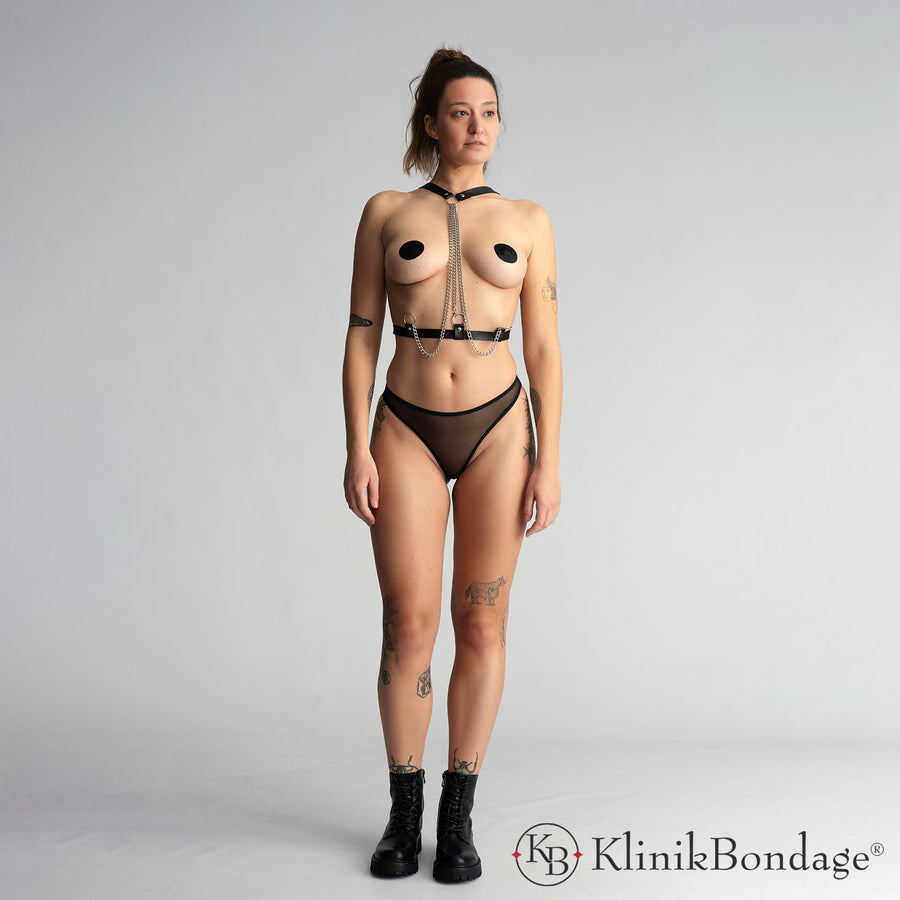 BDSM Outfit aus schwarzem Kunstleder – verstellbar, hochwertig und ideal für Fetisch-Partys und Raves