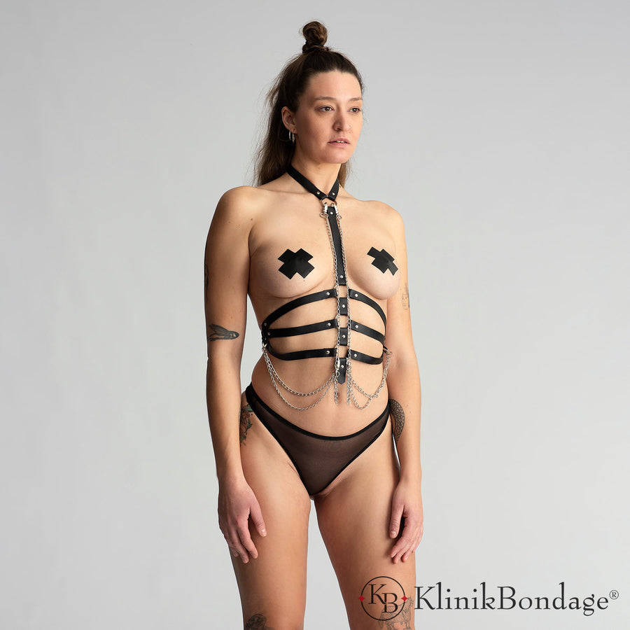 BDSM Outfit aus echtem Naturleder – verstellbar, handgefertigt und ideal für Fetisch Partys und Raves