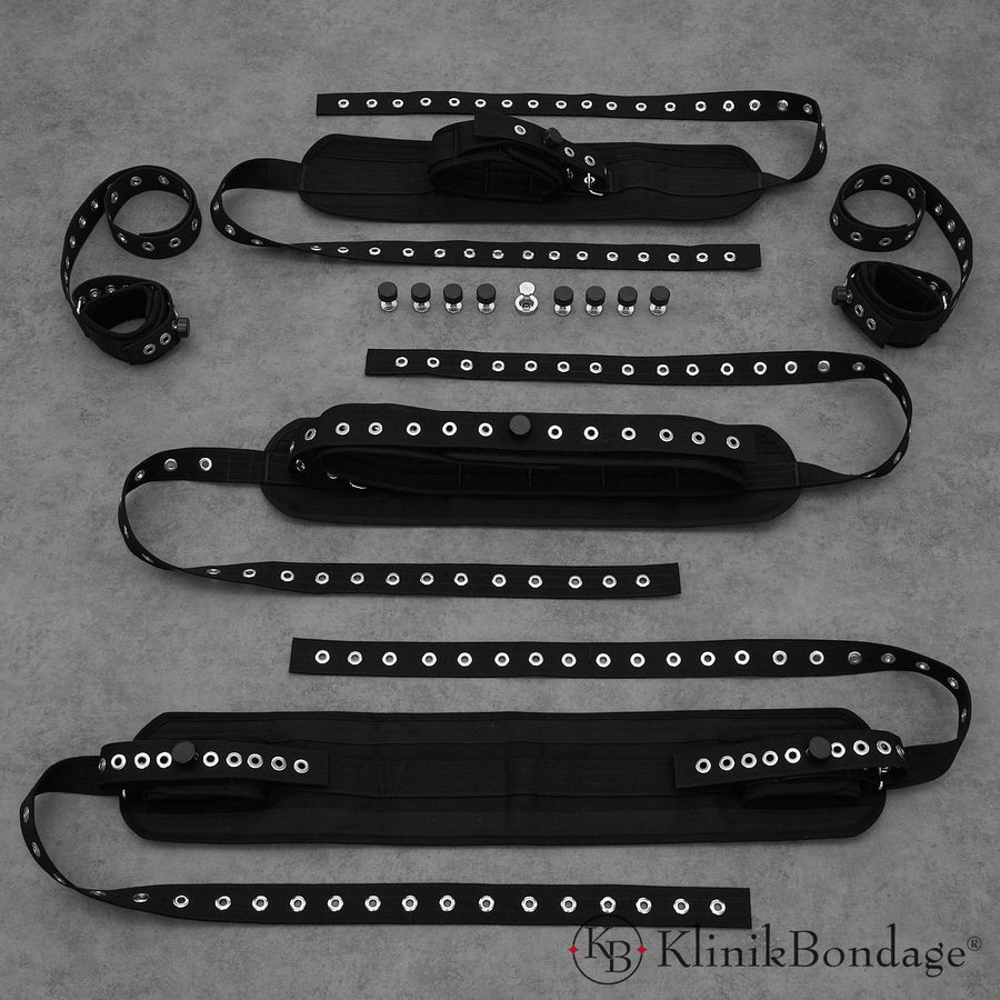 Bondage Set Mittel in Schwarz mit Magnetschlössern – fixiert Hände, Füße, Bauch und Hals für vielseitige Fesselspiele aus weicher Baumwolle