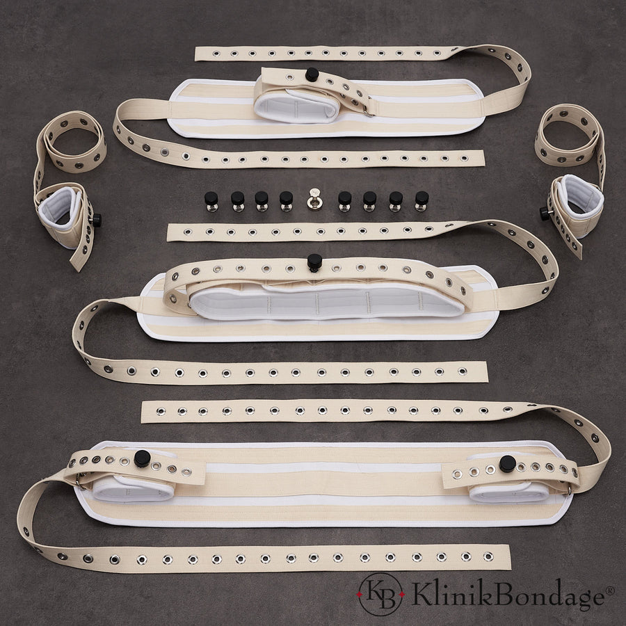 Bondage Set Mittel in Weiß – Fixierung von Händen, Füßen, Bauch und Hals mit weicher Baumwolle und magnetischem Verschlusssystem für komfortable und stilvolle BDSM-Erlebnisse