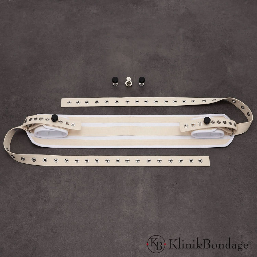 Fuß BDSM Bett Fixierung mit Verbindungsgurt Weiß, KlinikBondage