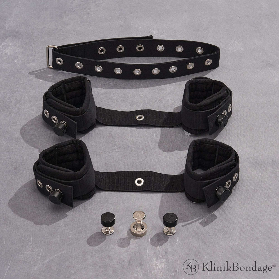 Hand und Fuß Fesseln Set Schwarz, KlinikBondage