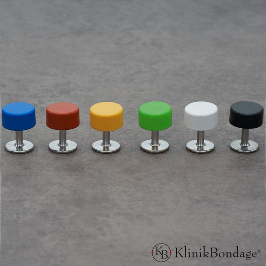 Bunte Magnetschlösser bestehend aus Sockel und Kopf, ideal für sichere und stilvolle Fesselungen im BDSM-Bereich mit magnetischer Entriegelung durch Spezialschlüssel.