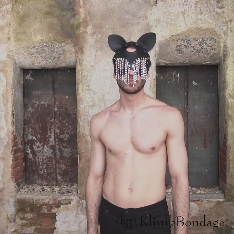 BDSM Maske mit Ketten aus Echtleder für Rollenspiele und Fetisch Partys