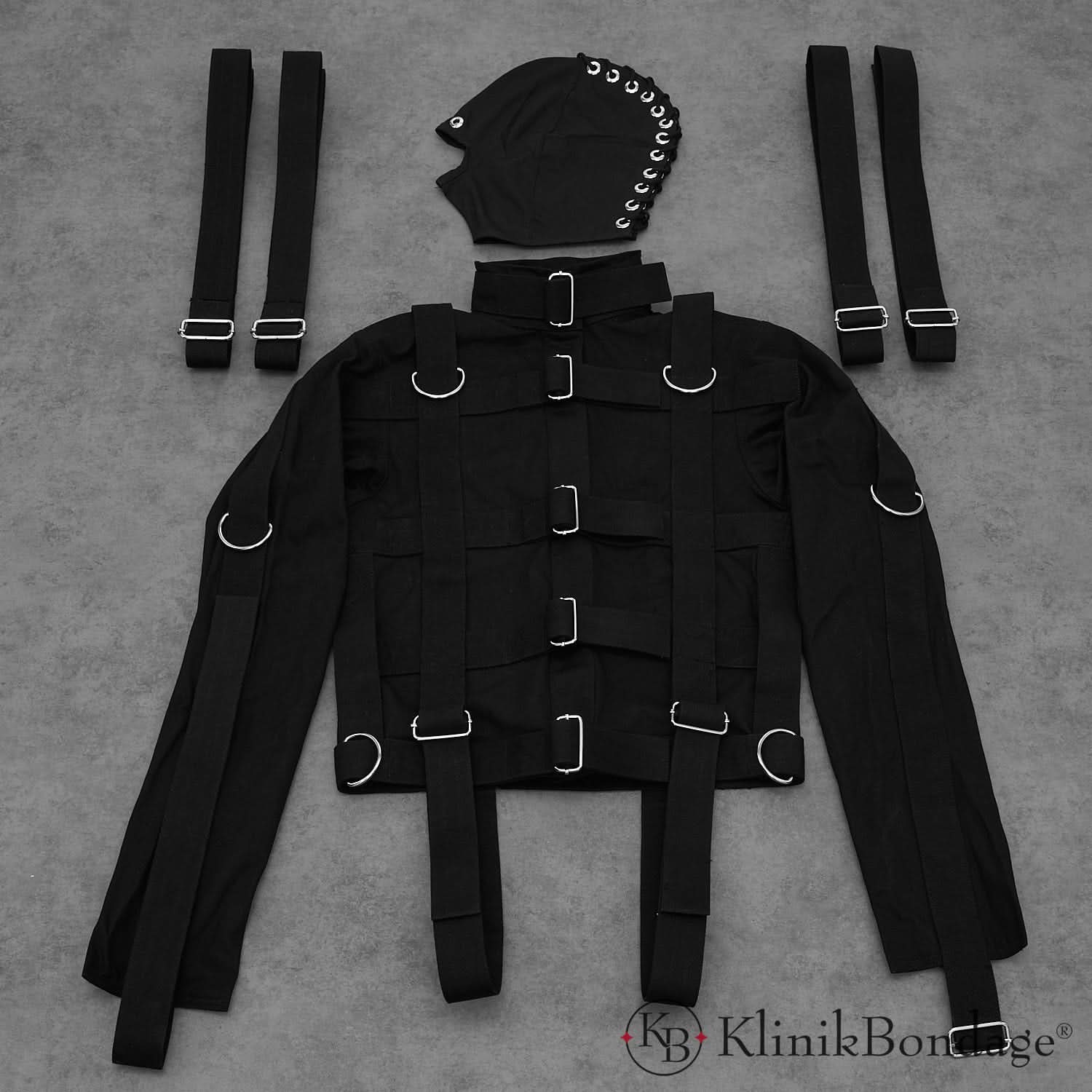 Straitjacket bondage set in black with robust fixing straps